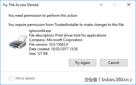 File Access Denied Dialog due to TrustedInstaller Owner