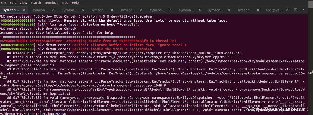 图18:解析格式错误的mkv文件时出现双重漏洞 图18:解析格式错误的mkv文件时出现双重漏洞
