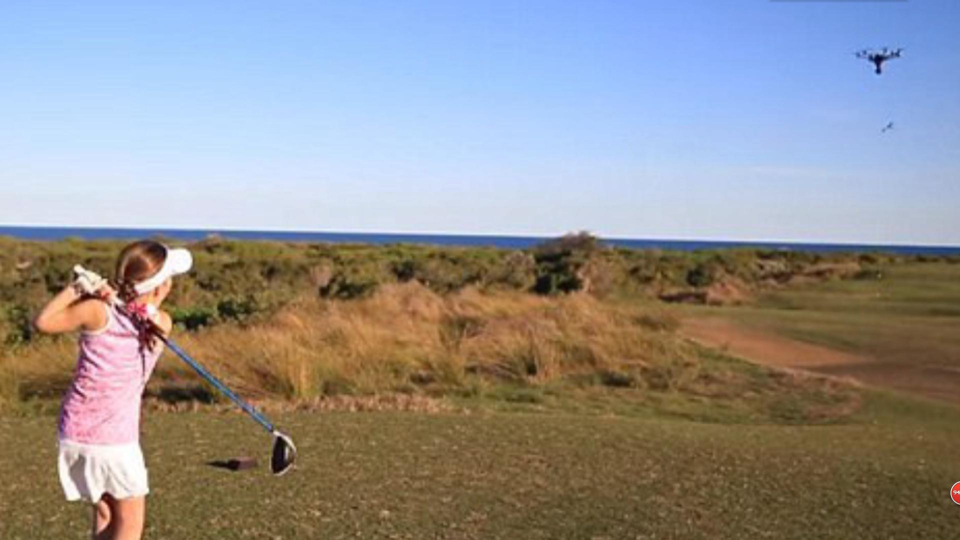 Australia 8 years old girls Golf bursting rod downed drone
