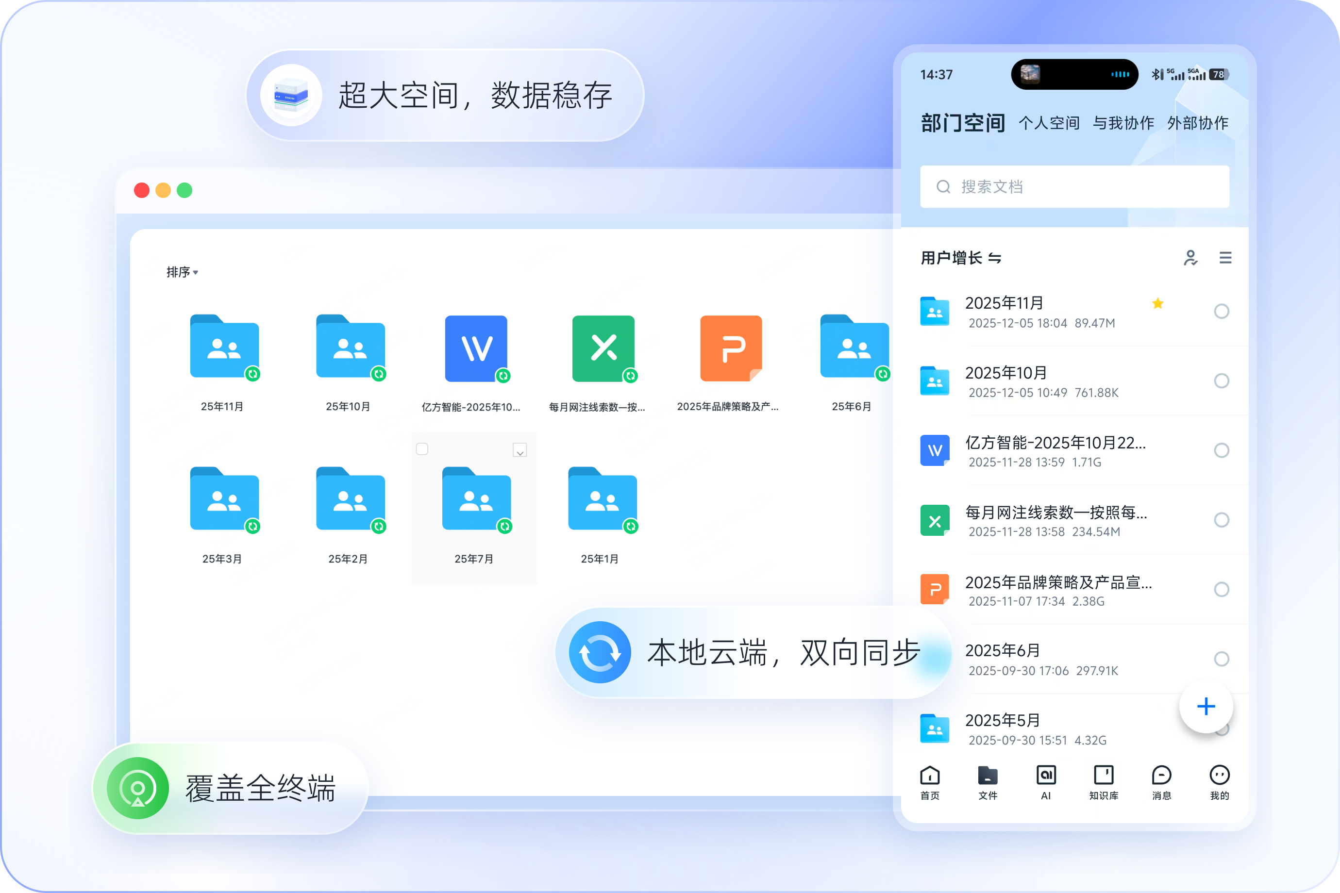超大空间, 双向同步, 数据稳存